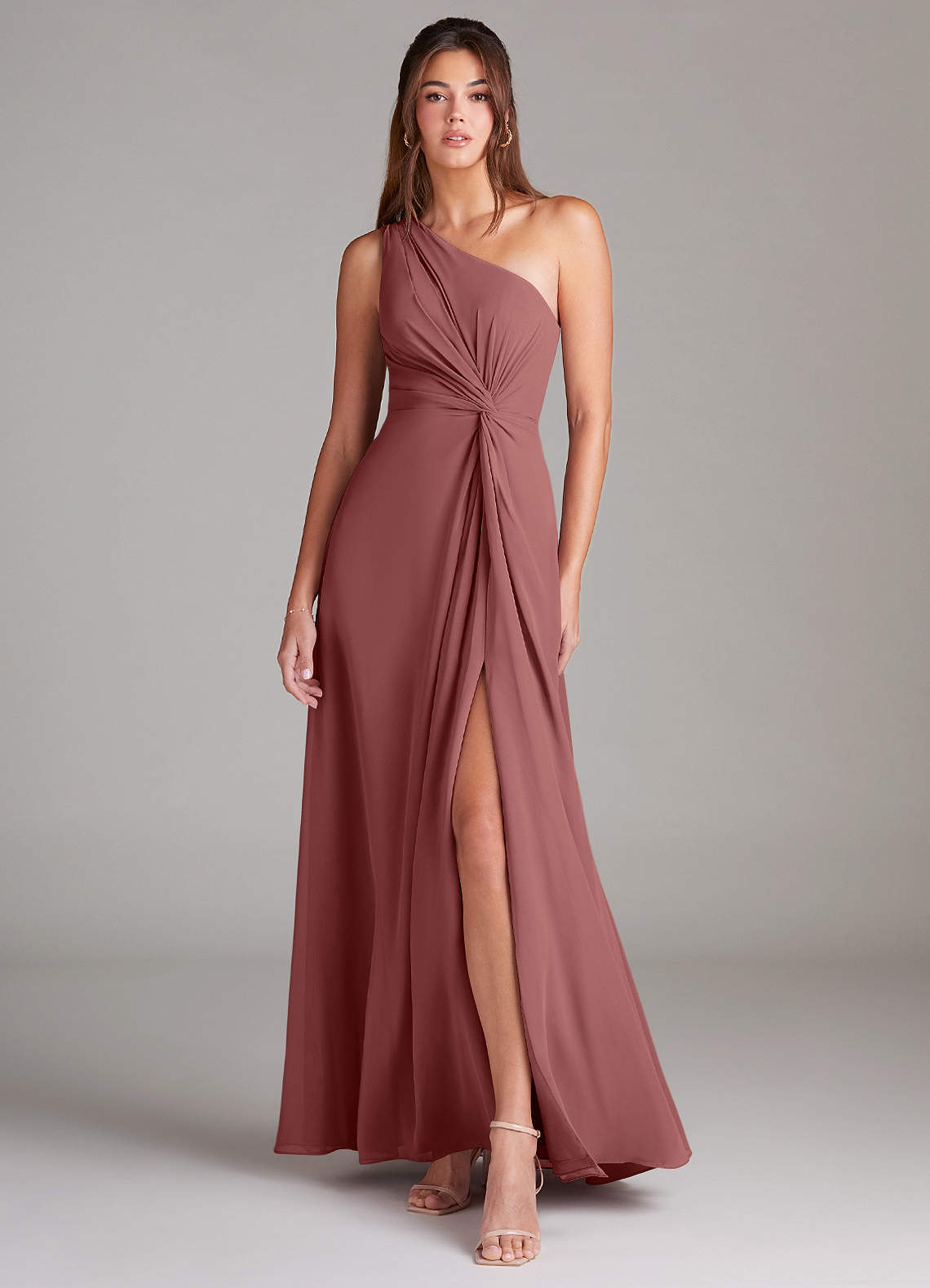 elyessen Brooke Sky Blue A-Line One Shoulder Chiffon Dress 5