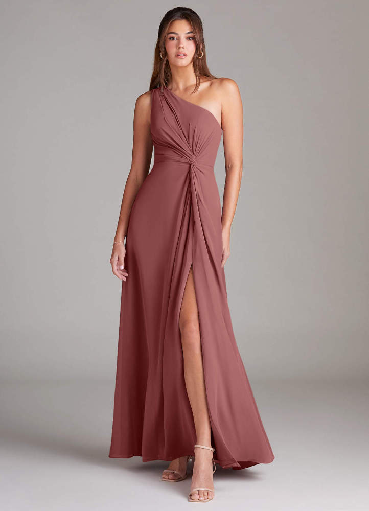 elyessen Brooke Sky Blue A-Line One Shoulder Chiffon Dress 5