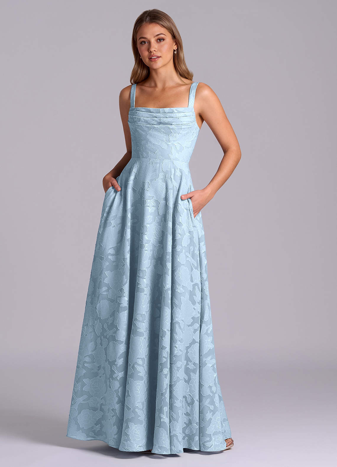 elyessen Shaude Sky Blue A-Line Pleated Floral Burnout Dress 1