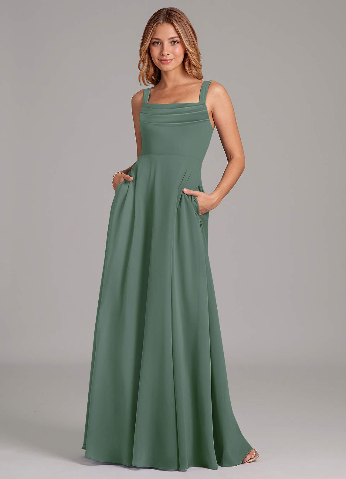 elyessen Shaude Sky Blue A-Line Pleated Chiffon Dress 1
