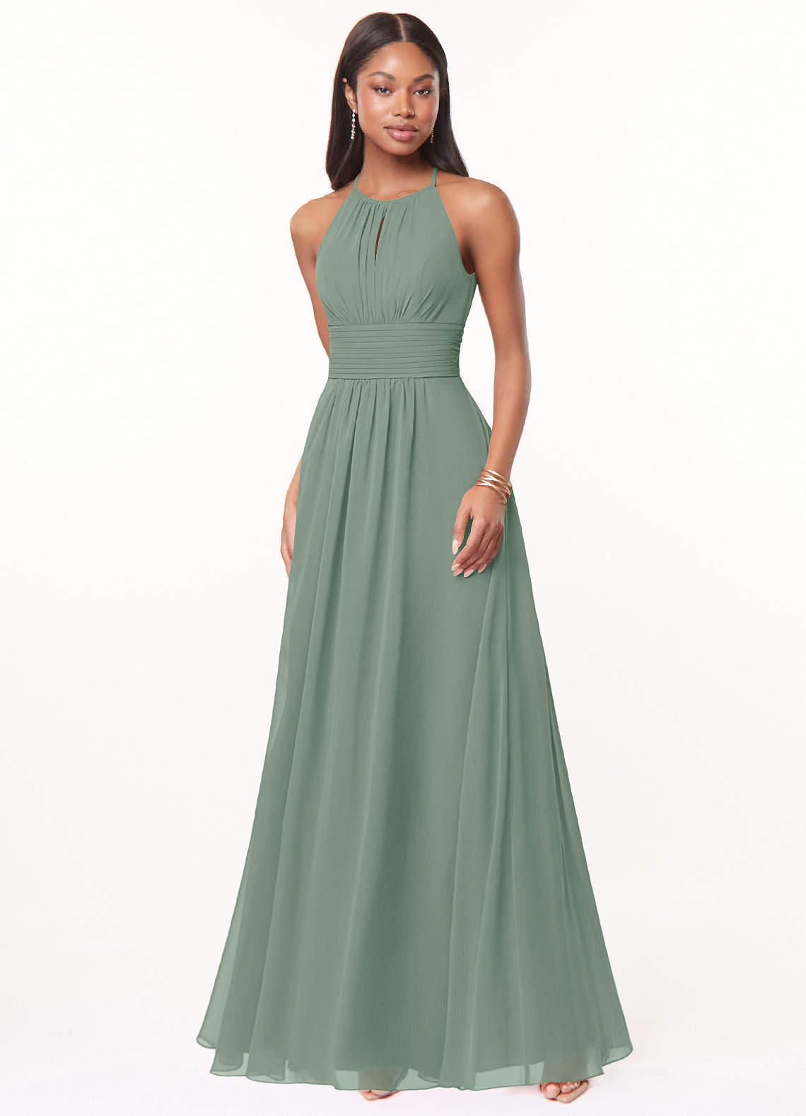 elyessen Bonnie Burgundy A-Line Keyhole Ruched Chiffon Dress 1