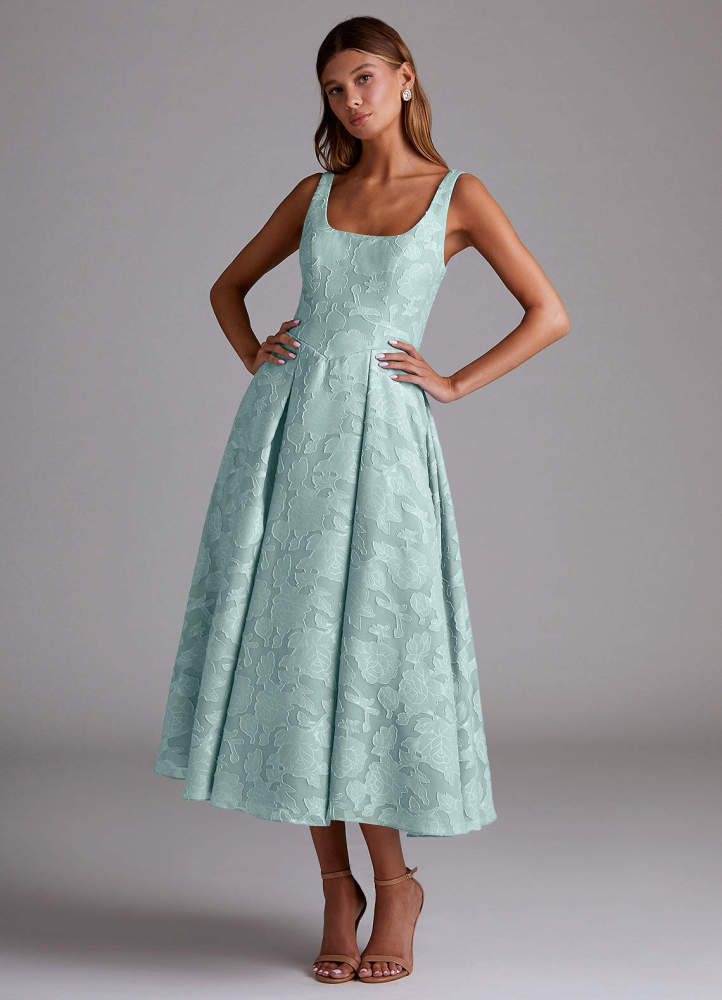 elyessen Amalie Dusty Blue A-Line Pleated Floral Burnout Dress 2