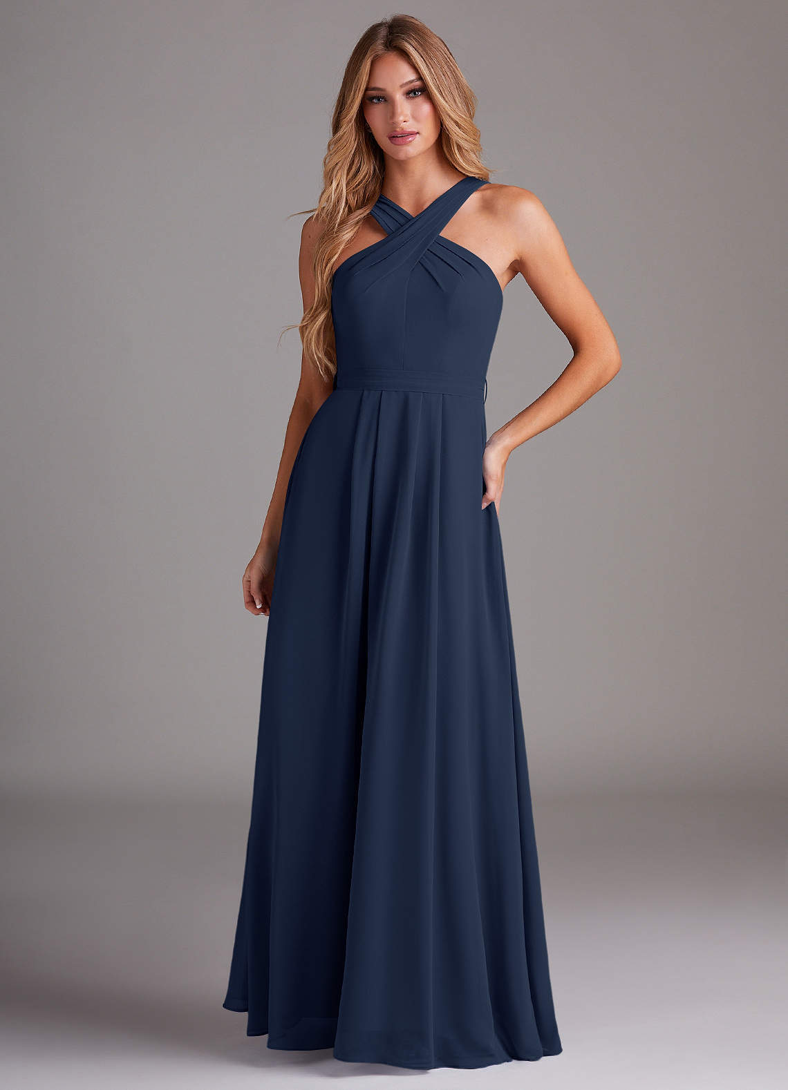 elyessen Dixie Sky Blue A-Line Halter Pleated Chiffon Dress 3