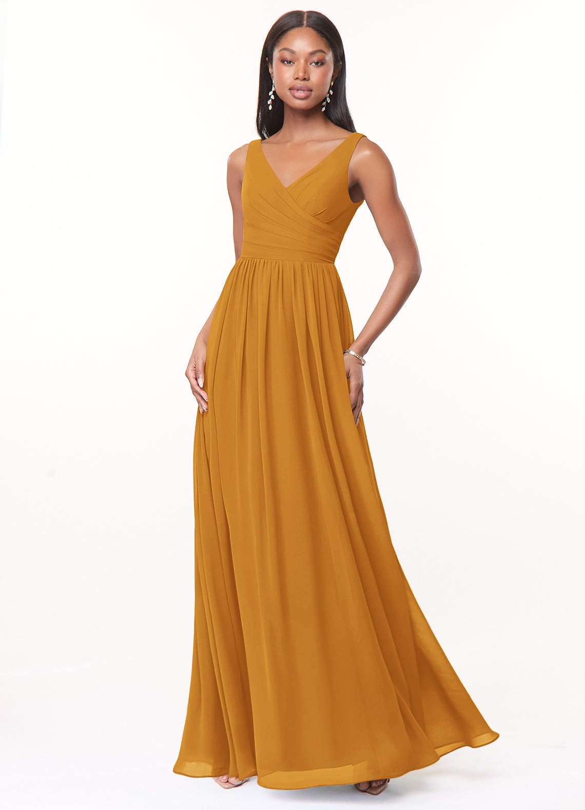 elyessen Keyla Dusty Blue A-Line V-Neck Pleated Chiffon Dress 7