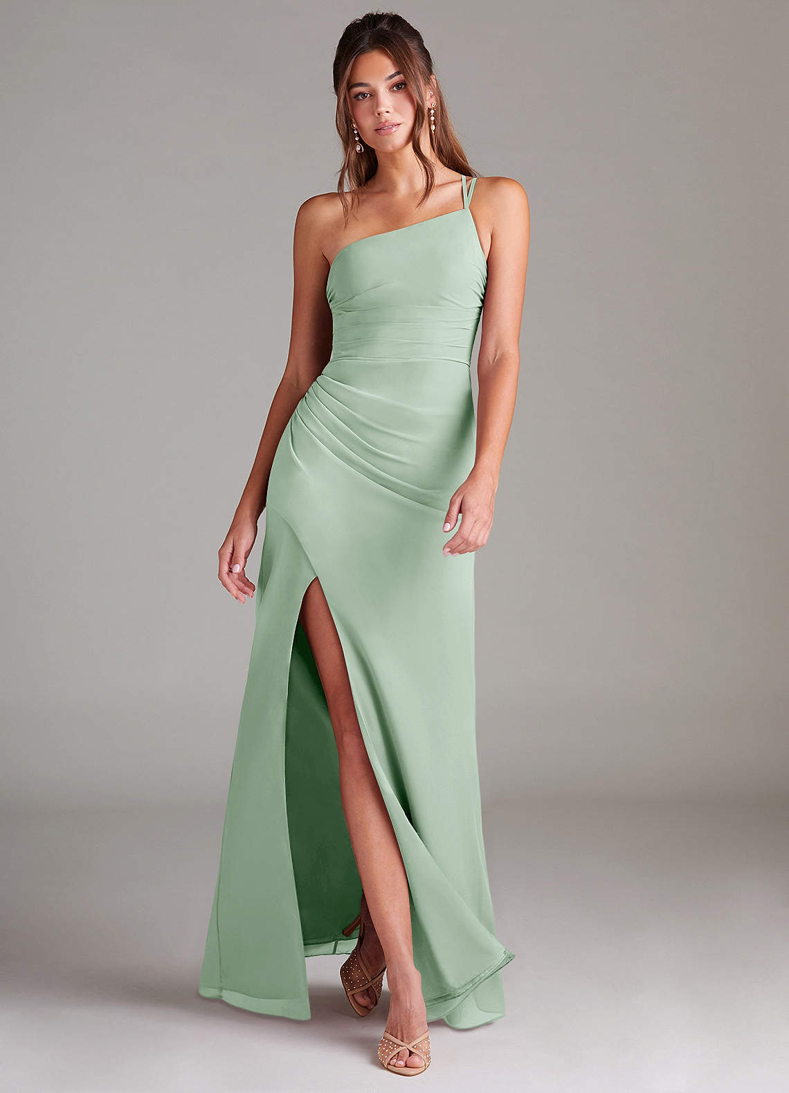 elyessen Eren Sky Blue Sheath One Shoulder Chiffon Dress 1