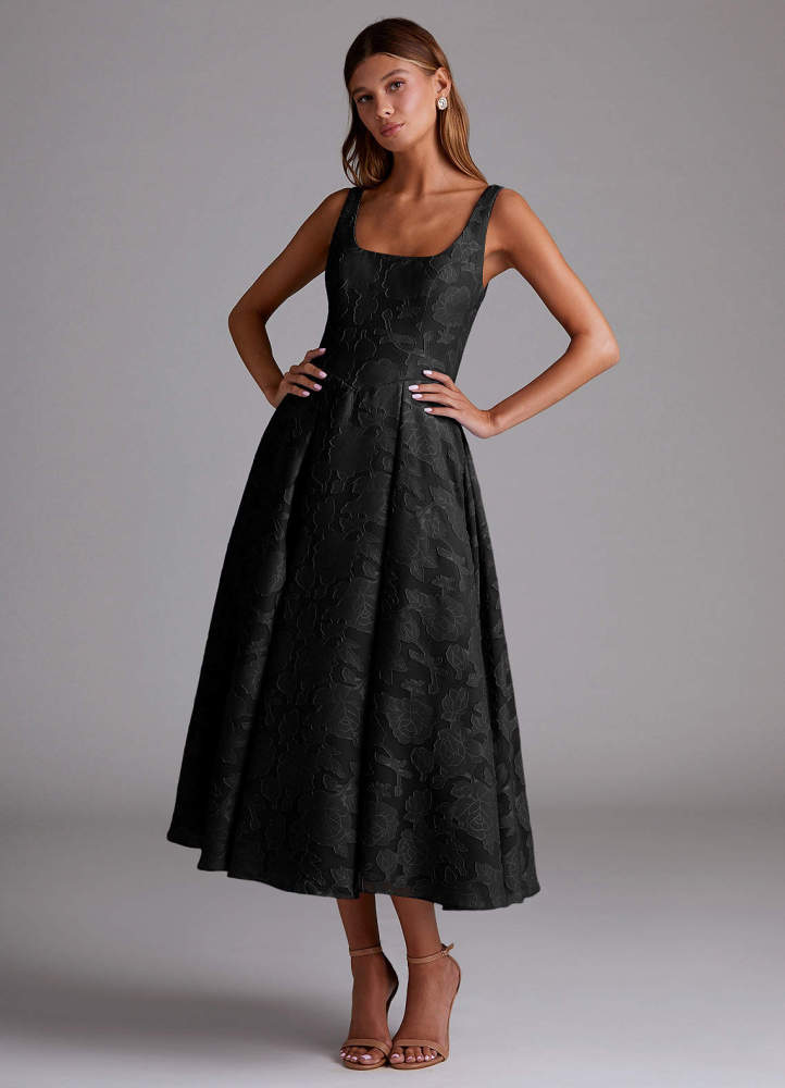 elyessen Amalie Dusty Blue A-Line Pleated Floral Burnout Dress 4