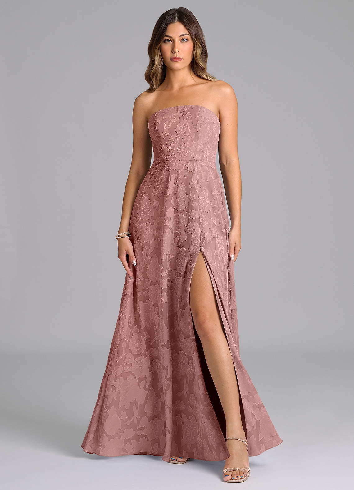 elyessen Wren Dusty Sage A-Line Strapless Floral Burnout Dress 2