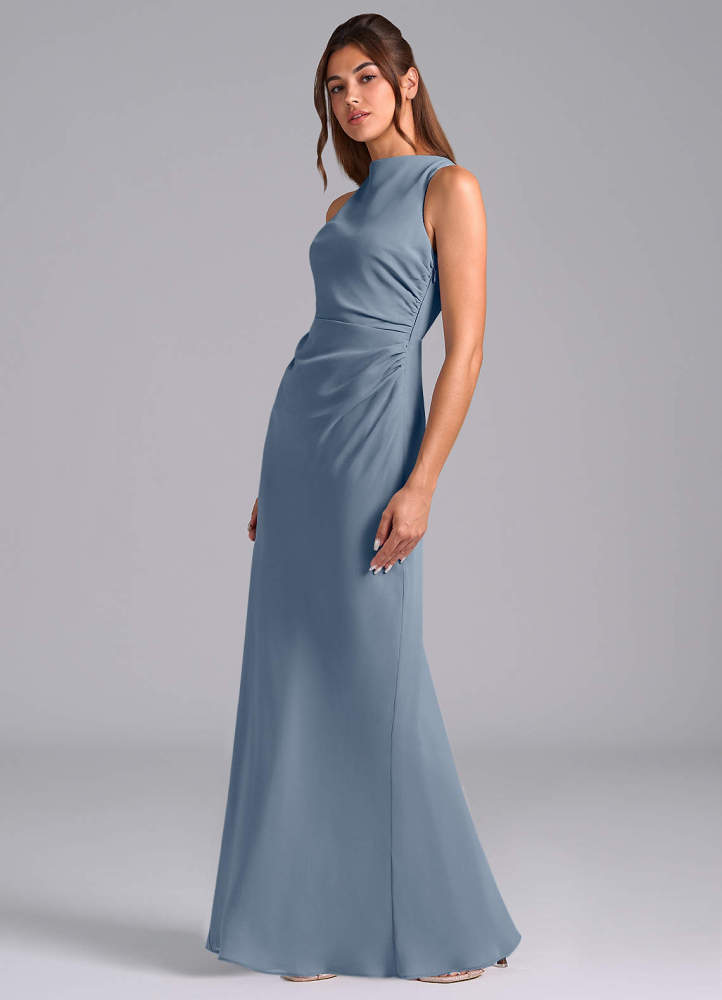 elyessen Evadne Sky Blue Sheath Pleated Chiffon Dress 3