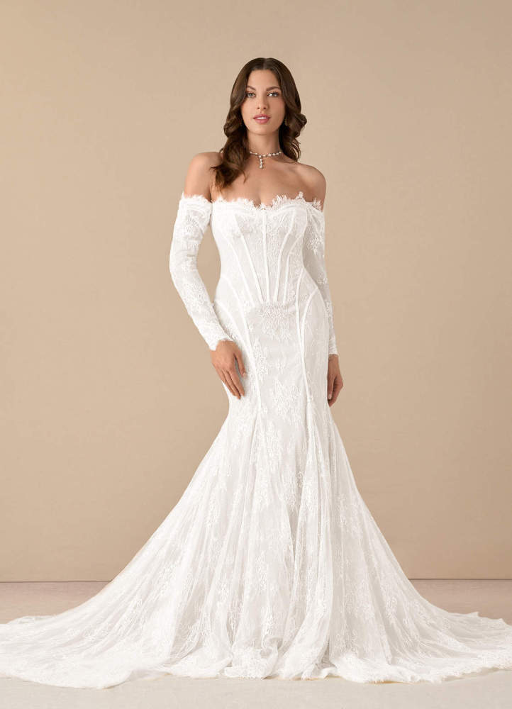elyessen Katherine Diamond White Mermaid Off the Shoulder Tulle Dress