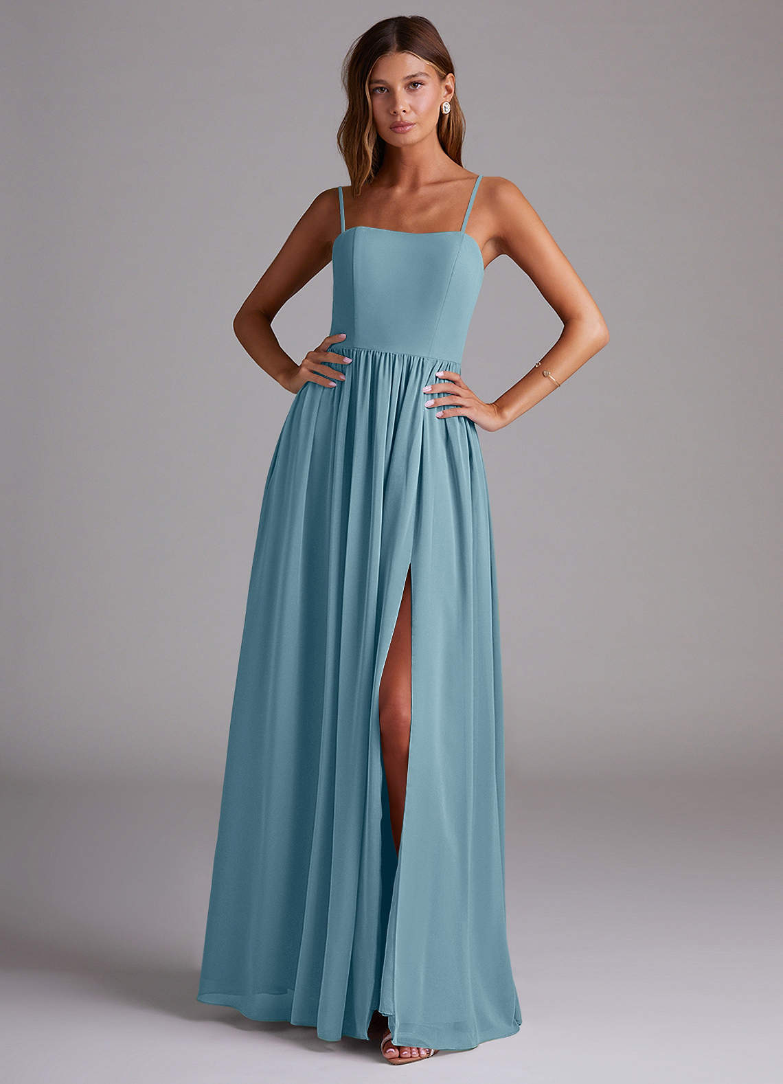 elyessen Calianna Dusty Blue A-Line Off the Shoulder Chiffon Convertible Dress 8