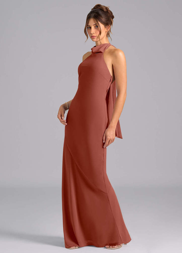 elyessen Velli Dusty Blue Mermaid High Neck Chiffon Dress 6