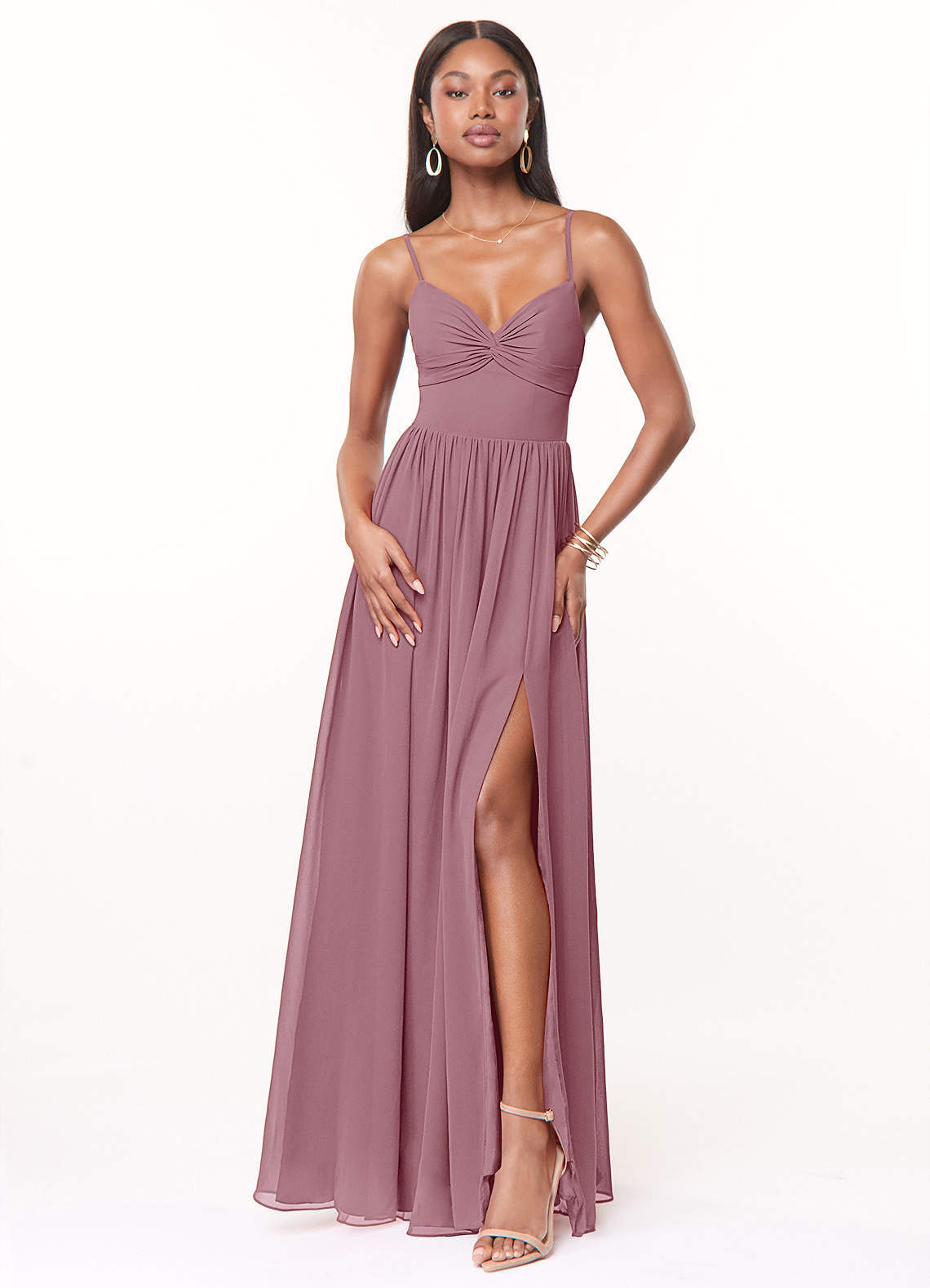 elyessen Zeya Dusty Blue A-Line V-Neck Pleated Chiffon Dress 5