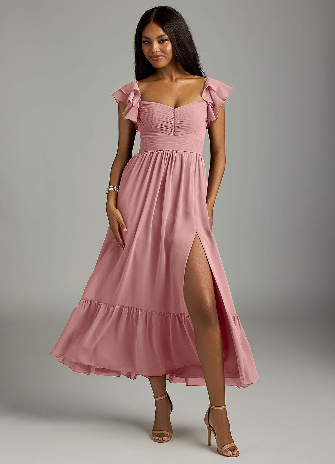 elyessen Anaya Blue Vintage Floral A-Line Sweetheart Neckline Chiffon Dress 4