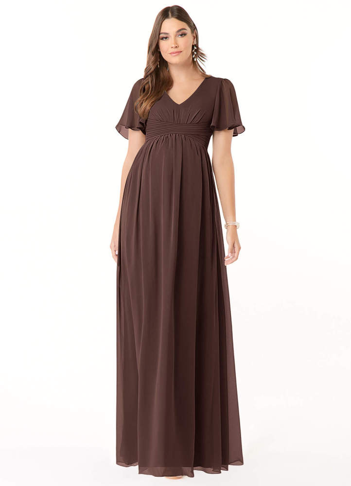 elyessen Verna A-Line V-Neck Ruched Chiffon Floor-Length Dress Cabernet 7