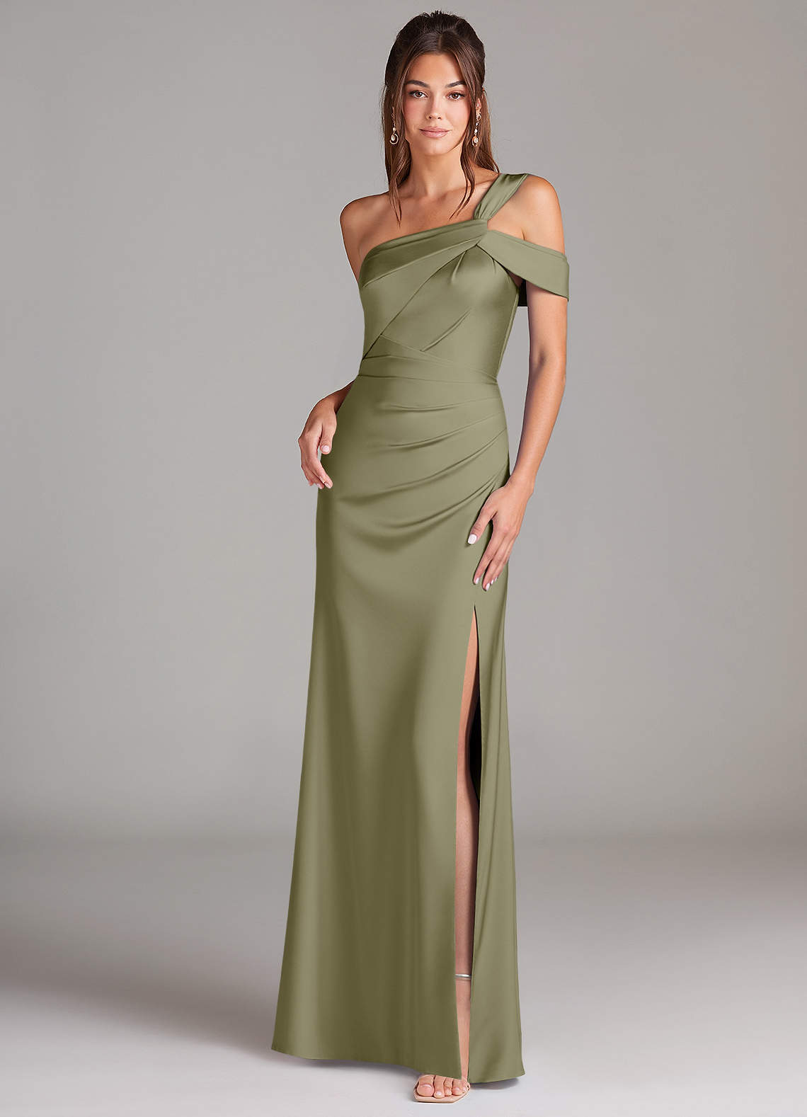 elyessen Wynter Black Sheath One Shoulder Stretch Satin Dress 1