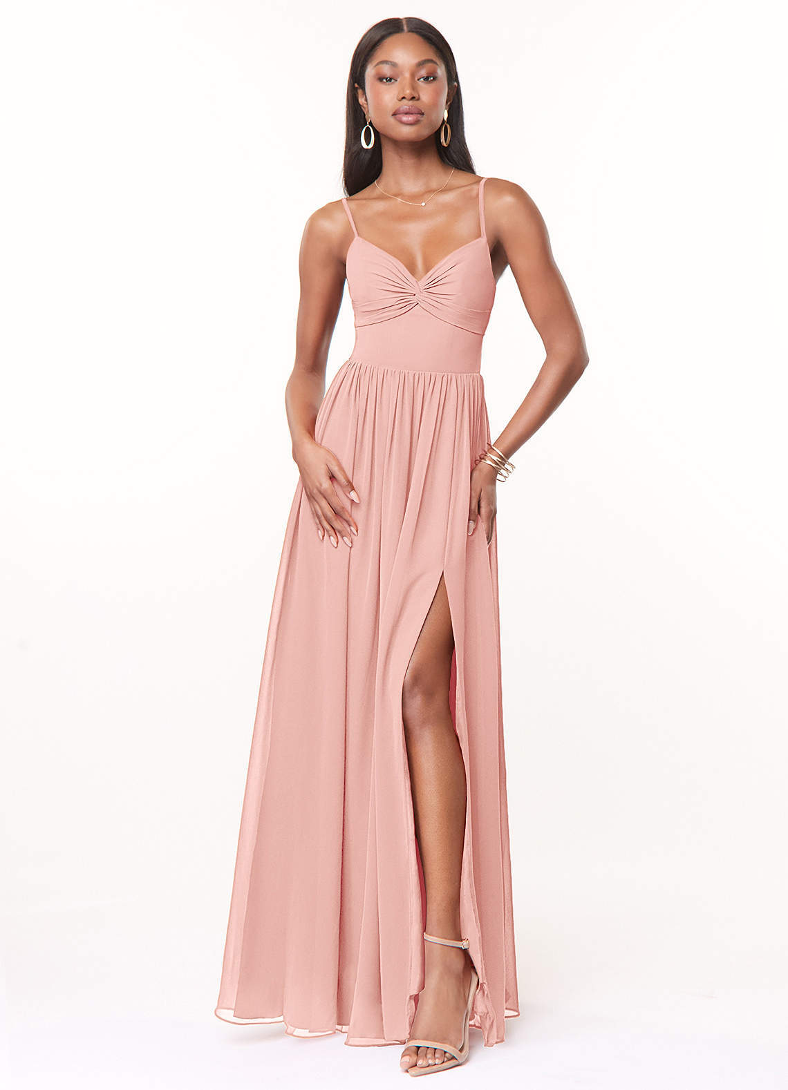 elyessen Zeya Dusty Blue A-Line V-Neck Pleated Chiffon Dress 4