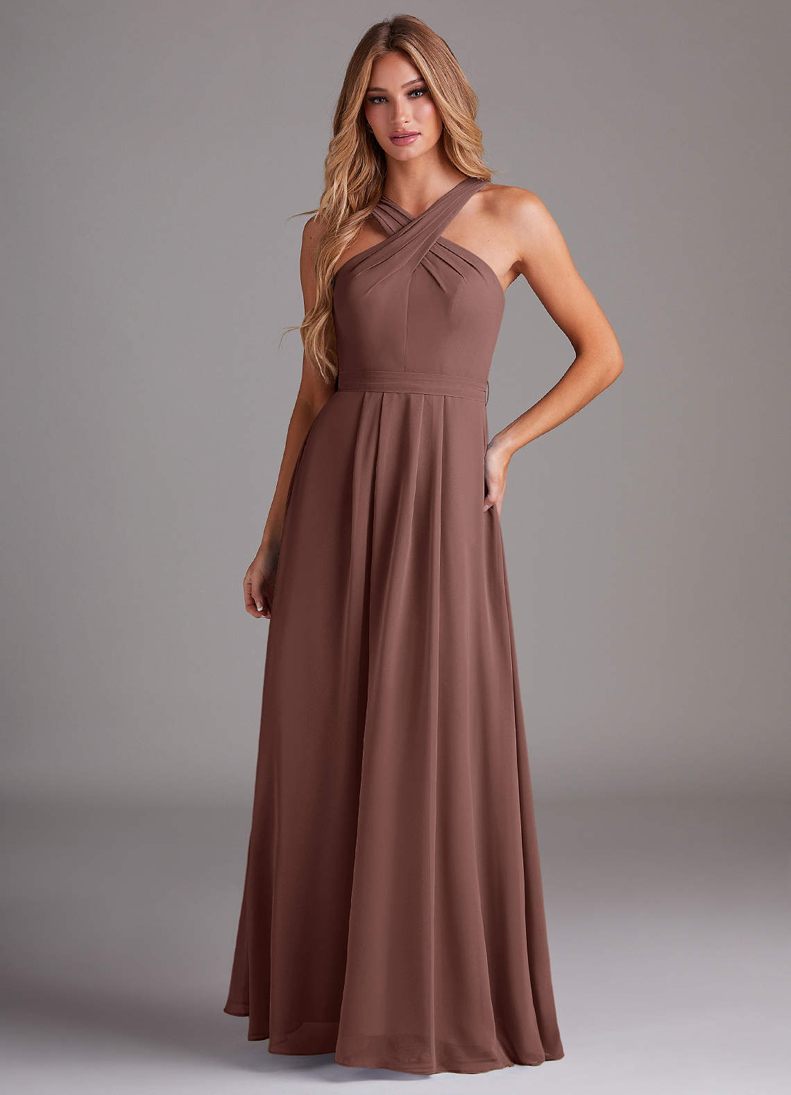 elyessen Dixie Sky Blue A-Line Halter Pleated Chiffon Dress 7