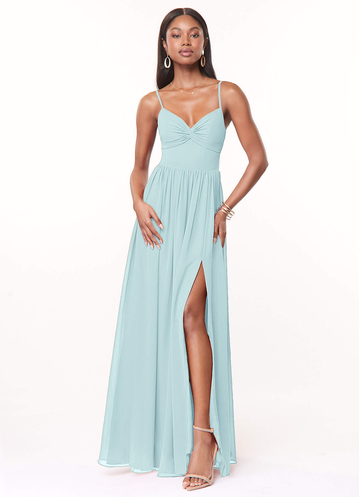 elyessen Zeya Dusty Blue A-Line V-Neck Pleated Chiffon Dress 2