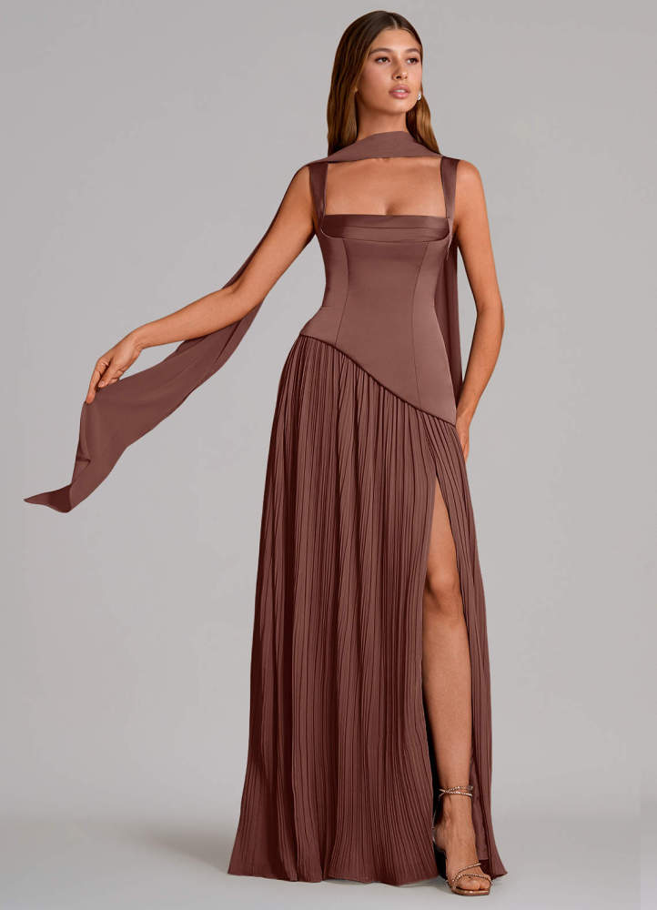 elyessen Stephanie Black A-Line Pleated Stretch Satin Dress 7