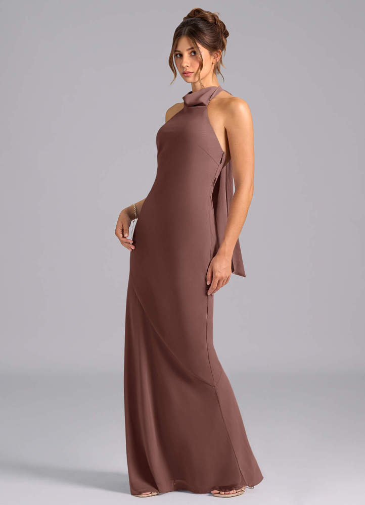 elyessen Velli Dusty Blue Mermaid High Neck Chiffon Dress 8