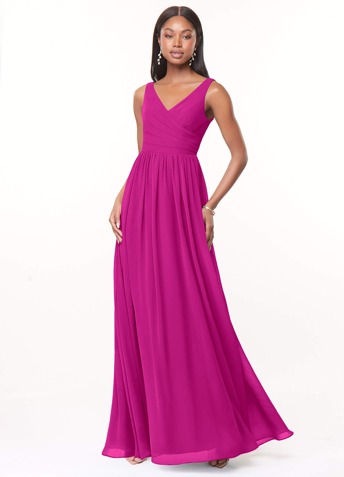 elyessen Keyla Dusty Blue A-Line V-Neck Pleated Chiffon Dress 4