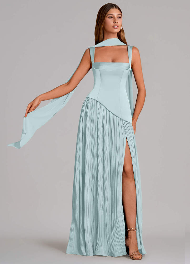 elyessen Stephanie Black A-Line Pleated Stretch Satin Dress 2