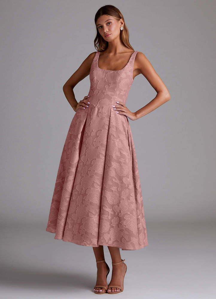 elyessen Amalie Dusty Blue A-Line Pleated Floral Burnout Dress 2