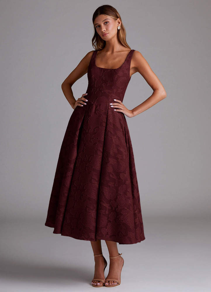 elyessen Amalie Dusty Blue A-Line Pleated Floral Burnout Dress 3