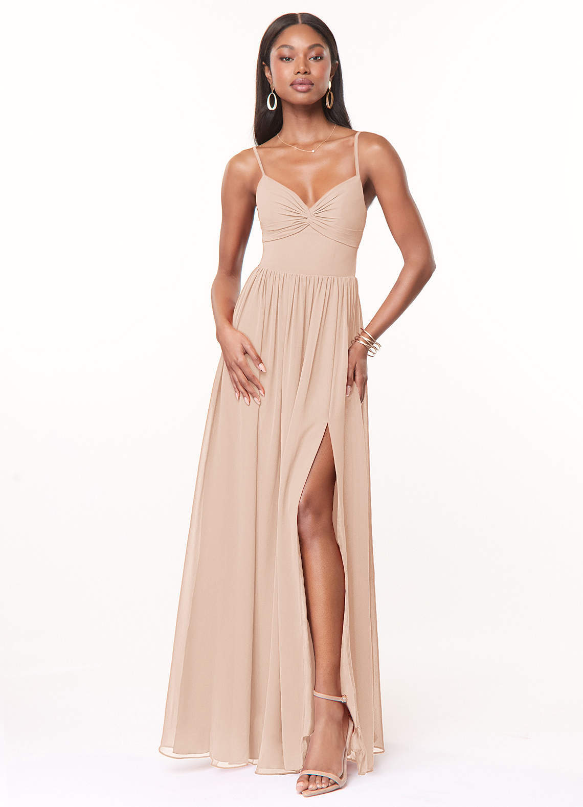 elyessen Zeya Dusty Blue A-Line V-Neck Pleated Chiffon Dress 4