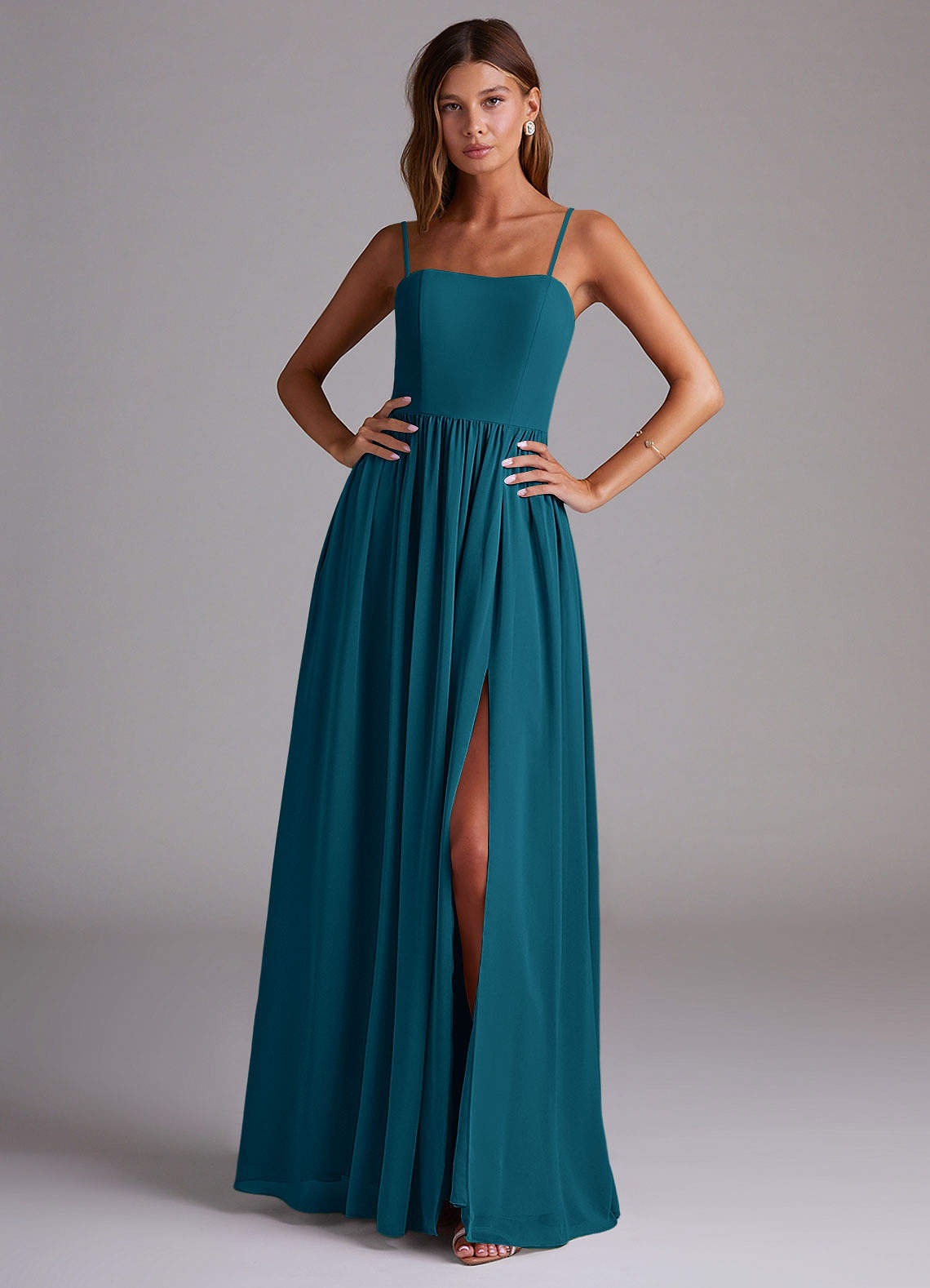 elyessen Calianna Dusty Blue A-Line Off the Shoulder Chiffon Convertible Dress 3