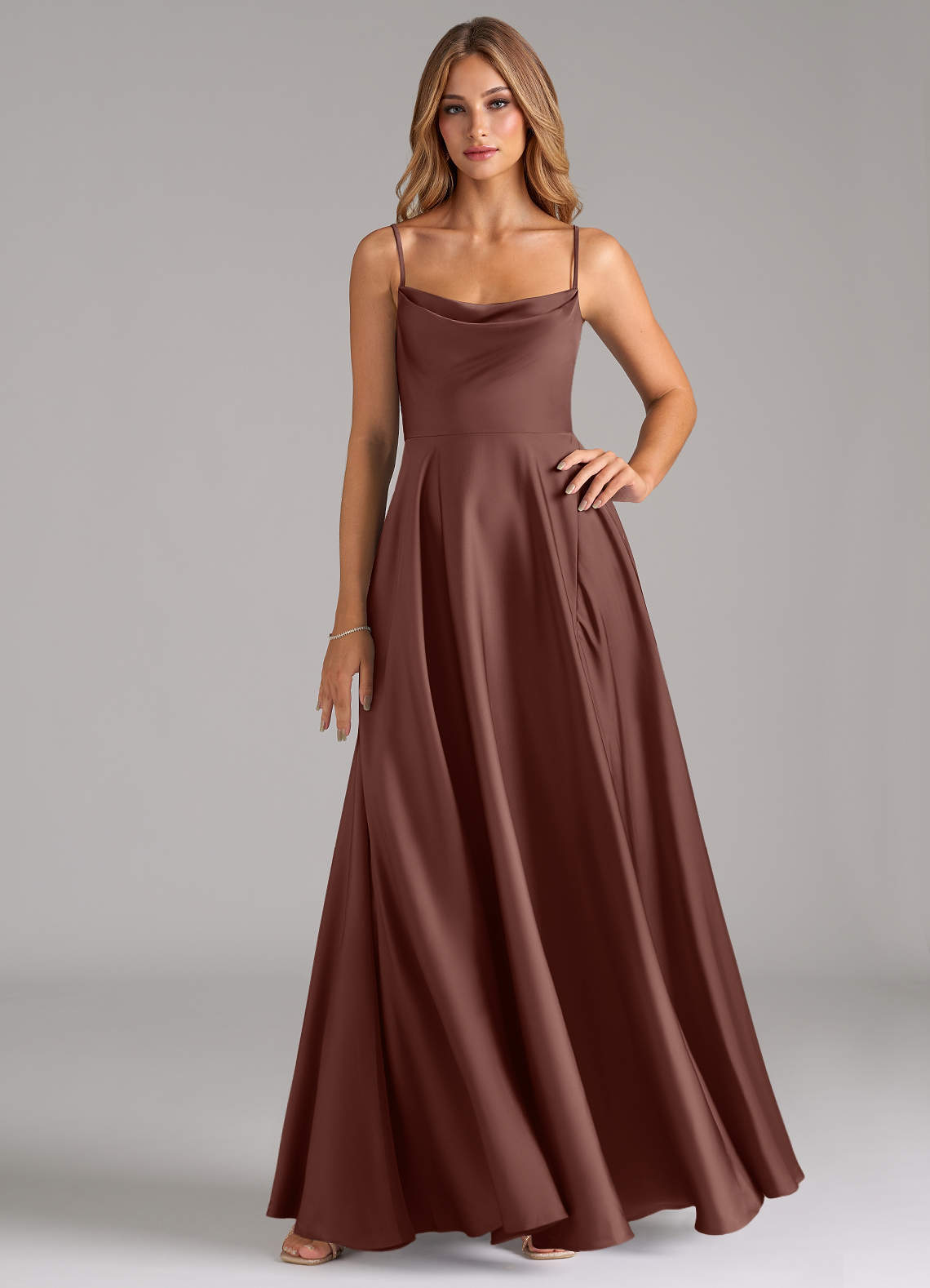 elyessen Elle Sky Blue A-Line Pleated Stretch Satin Dress 8