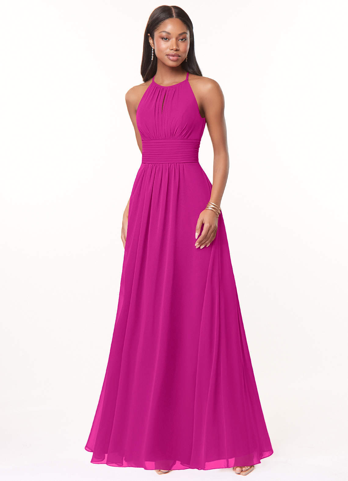 elyessen Bonnie Burgundy A-Line Keyhole Ruched Chiffon Dress 4