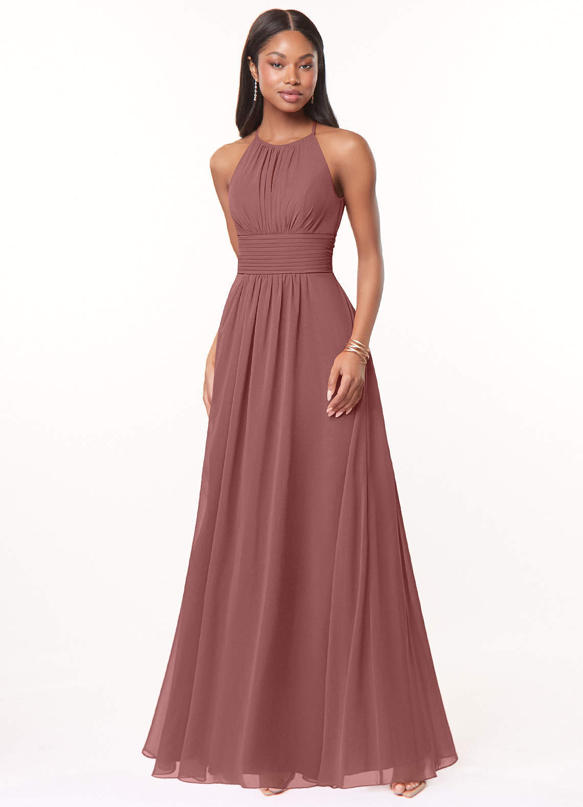 elyessen Bonnie Burgundy A-Line Keyhole Ruched Chiffon Dress 5