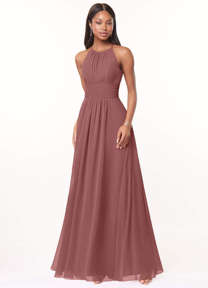 elyessen Bonnie Burgundy A-Line Keyhole Ruched Chiffon Dress 5