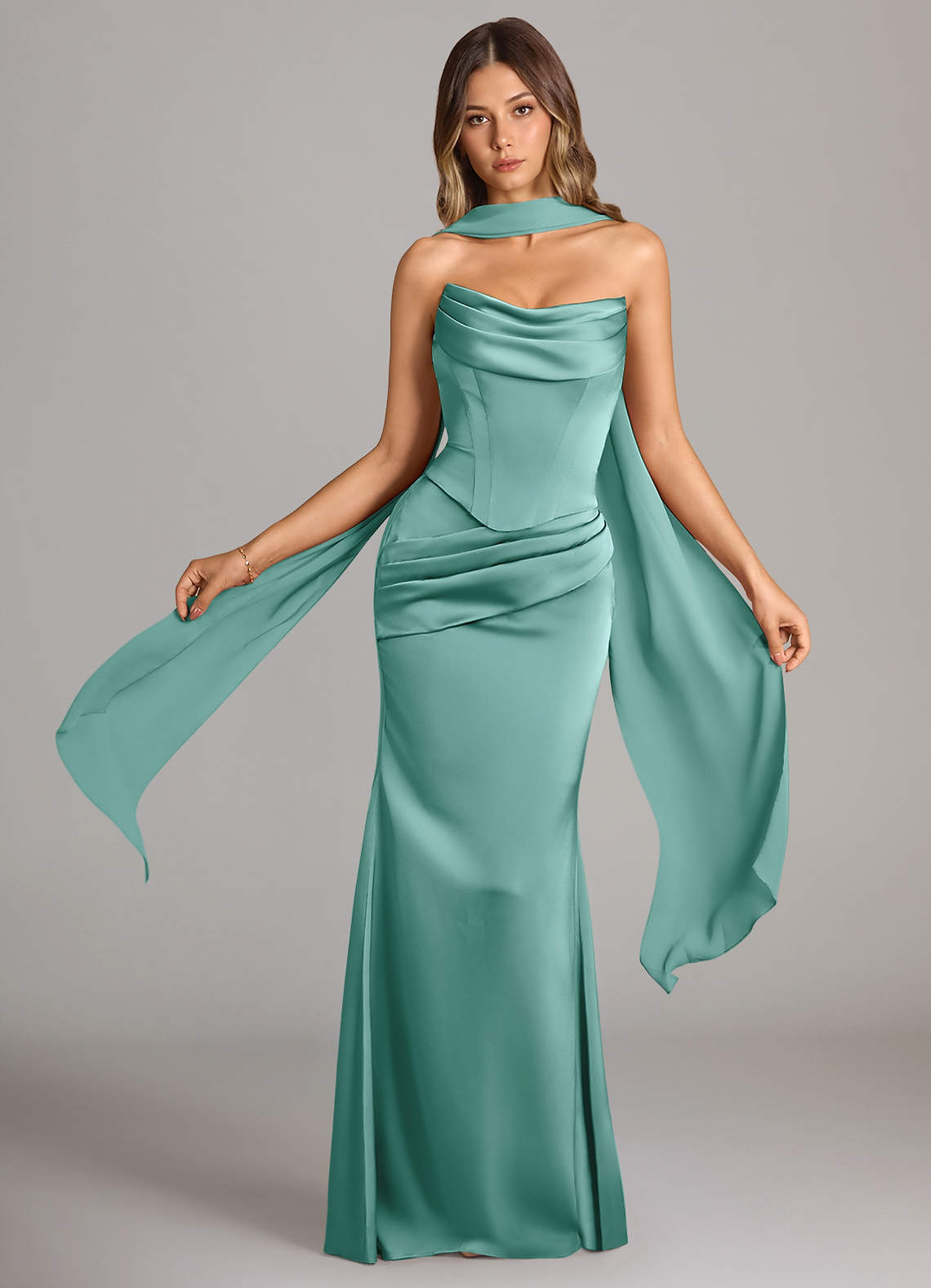 elyessen Sorrel Black Mermaid Strapless Stretch Satin Convertible Dress 7