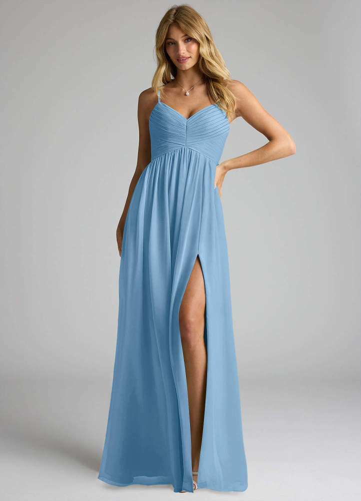 elyessen Alia Sky Blue A-Line Pleated Chiffon Dress 3