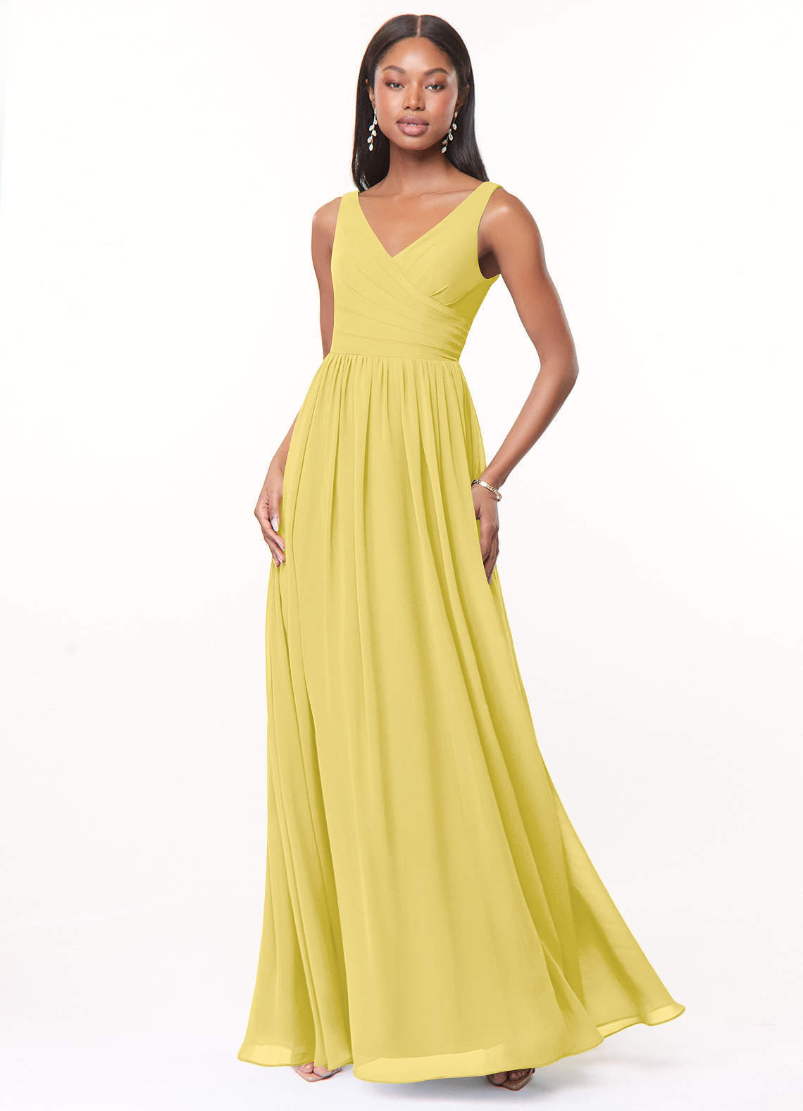 elyessen Keyla Dusty Blue A-Line V-Neck Pleated Chiffon Dress 7