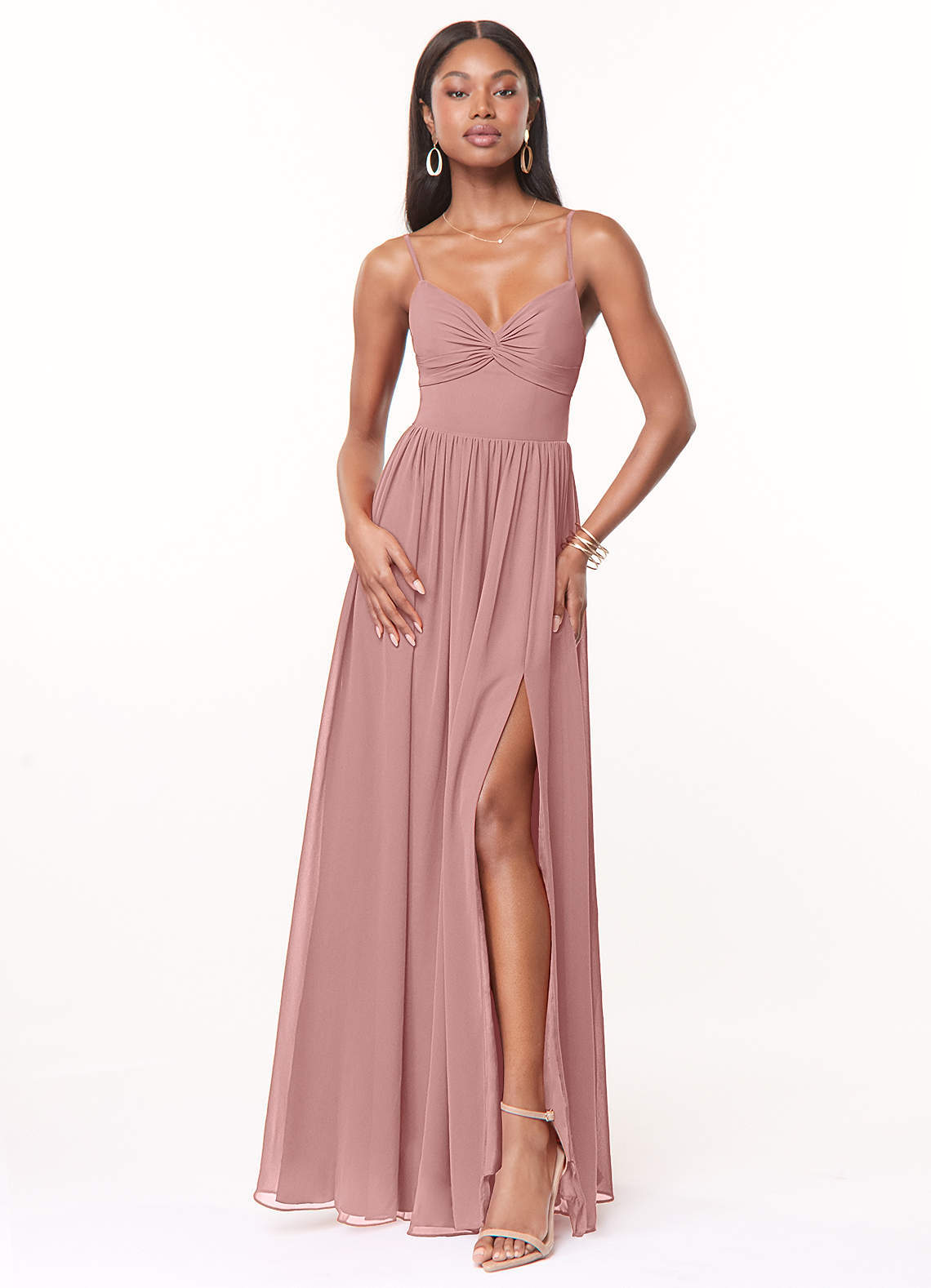 elyessen Zeya Dusty Blue A-Line V-Neck Pleated Chiffon Dress 4