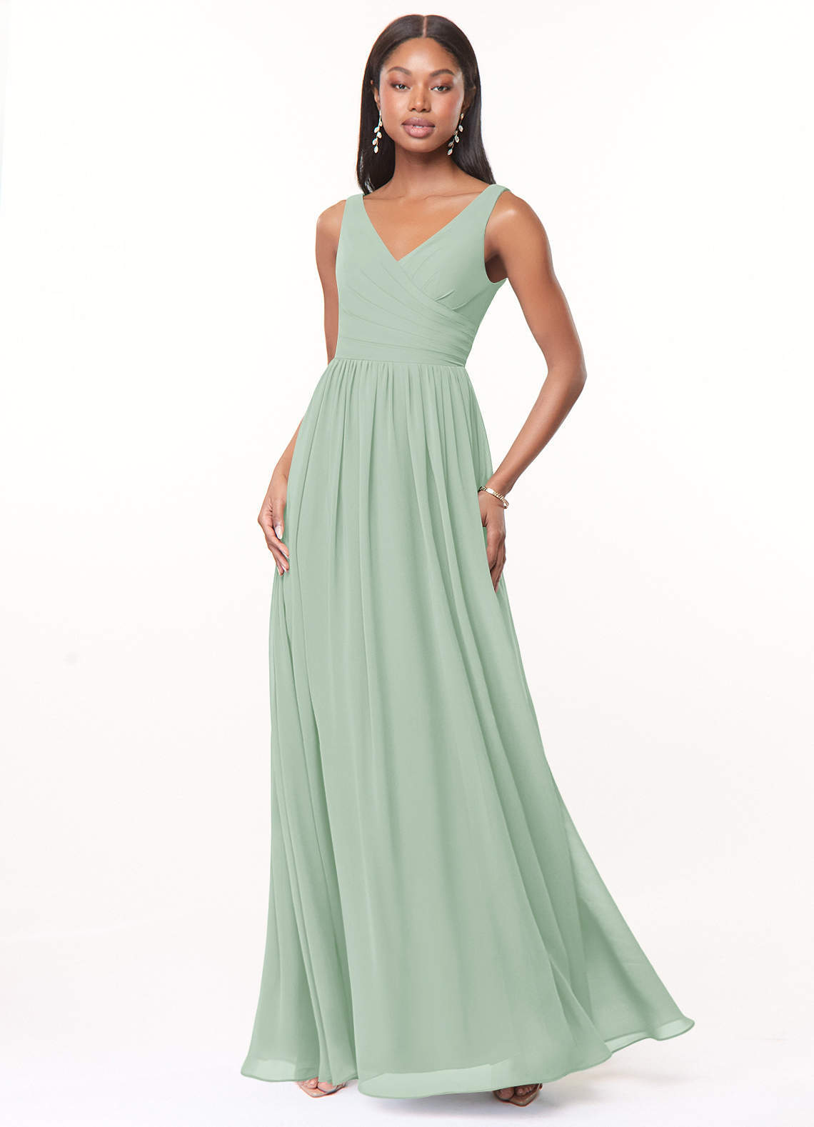 elyessen Keyla Dusty Blue A-Line V-Neck Pleated Chiffon Dress 1