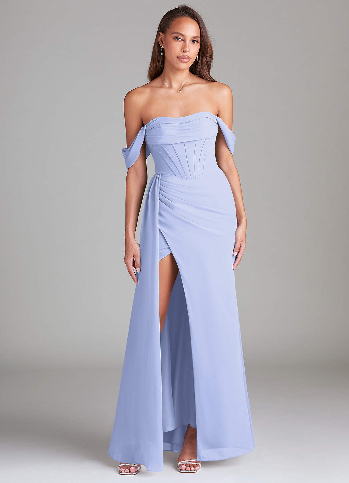 elyessen Amyra Dusty Blue Sheath Off the Shoulder Chiffon Convertible Dress 4