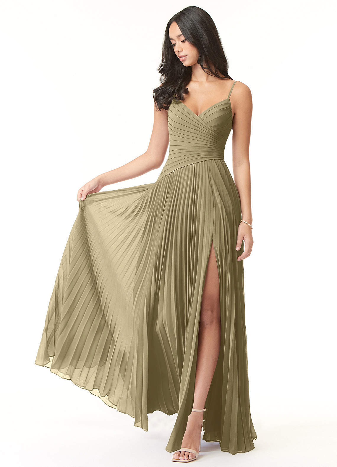 elyessen Vini Sky Blue A-Line V-Neck Pleated Chiffon Dress 1