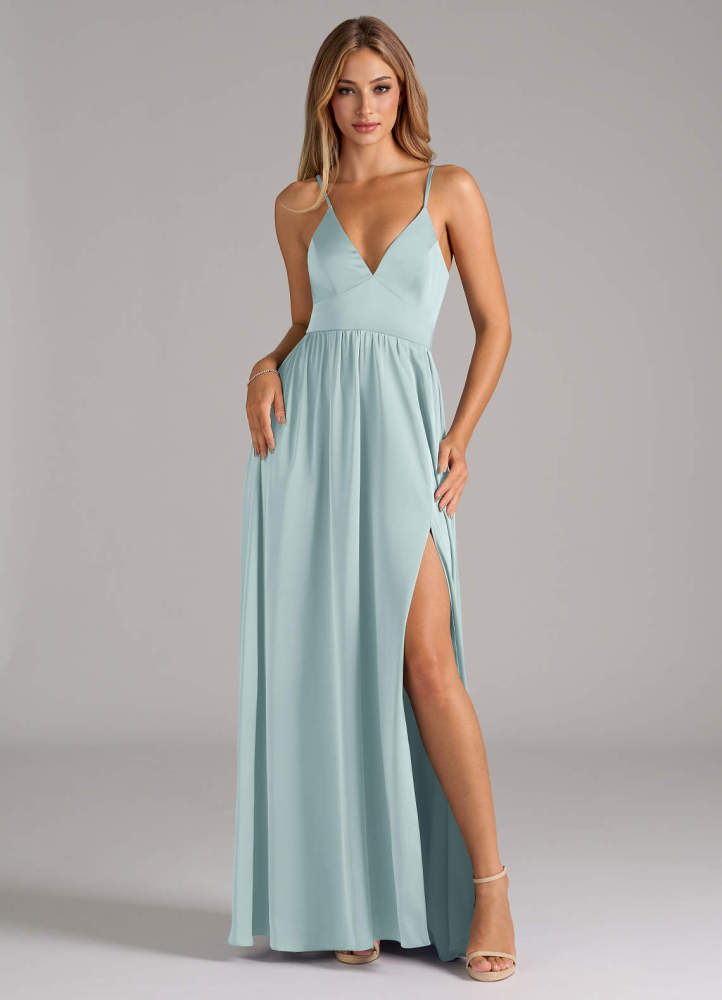 elyessen Aaida Dusty Sage A-Line Corset Stretch Satin Dress 3