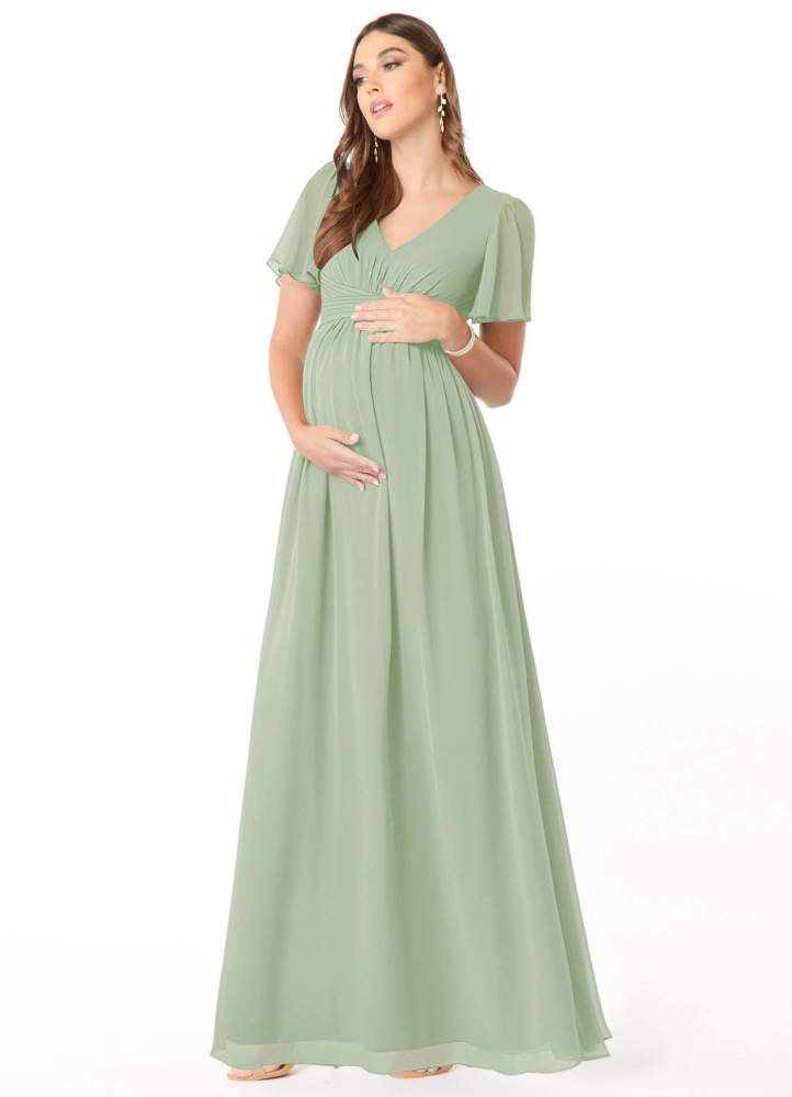 elyessen Verna A-Line V-Neck Ruched Chiffon Floor-Length Dress Cabernet 7