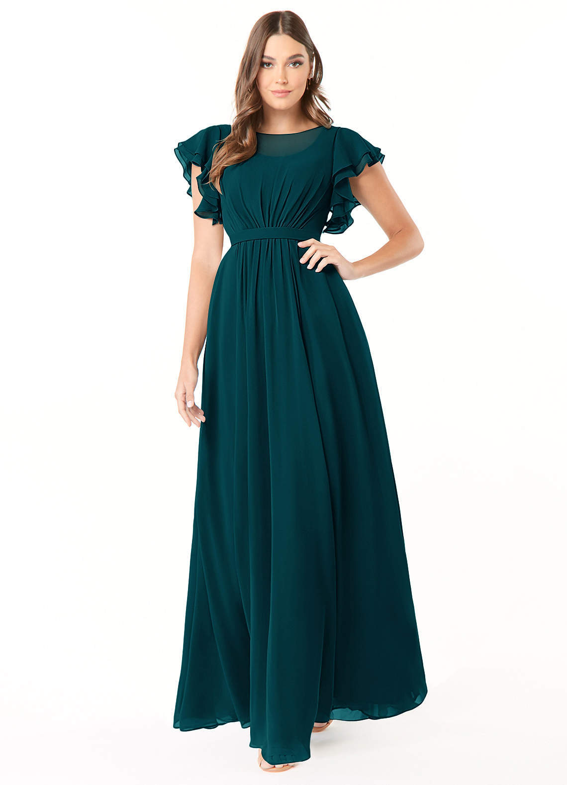 elyessen Daphne A-Line Ruffled Chiffon Floor-Length Dress Eucalyptus 2