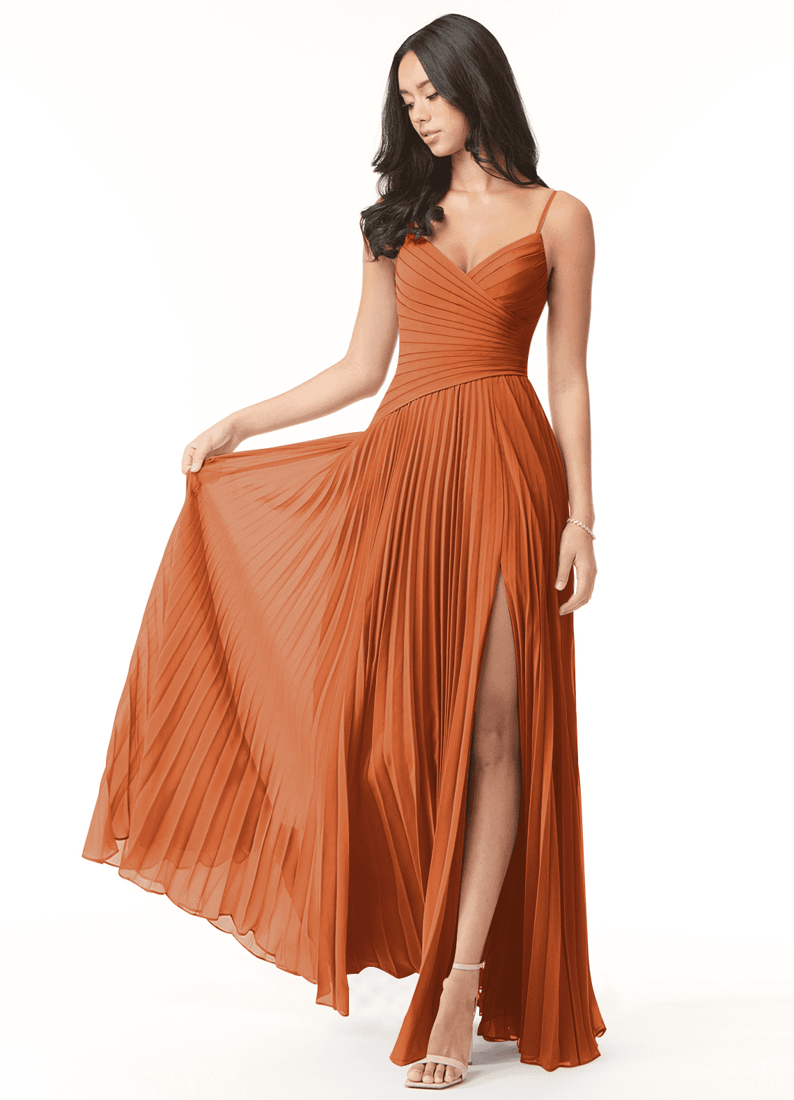 elyessen Vini Sky Blue A-Line V-Neck Pleated Chiffon Dress 6