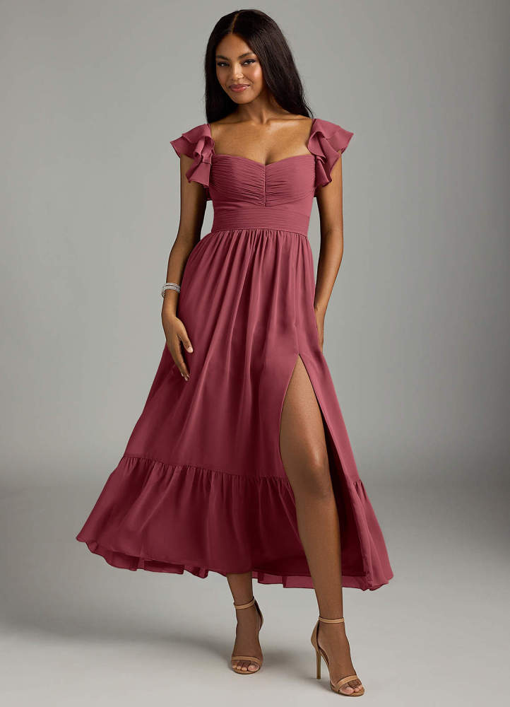 elyessen Anaya Blue Vintage Floral A-Line Sweetheart Neckline Chiffon Dress 6