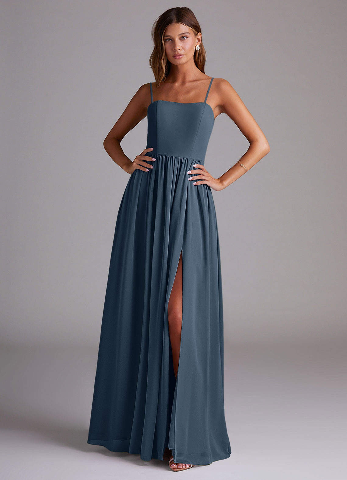 elyessen Calianna Dusty Blue A-Line Off the Shoulder Chiffon Convertible Dress 3
