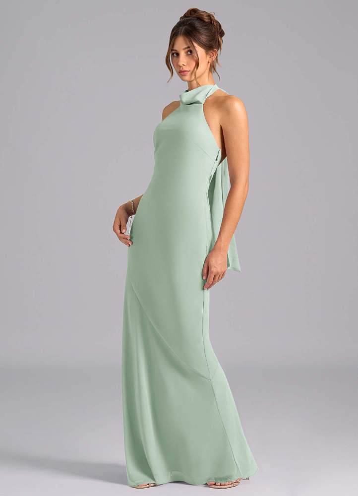 elyessen Velli Dusty Blue Mermaid High Neck Chiffon Dress 1