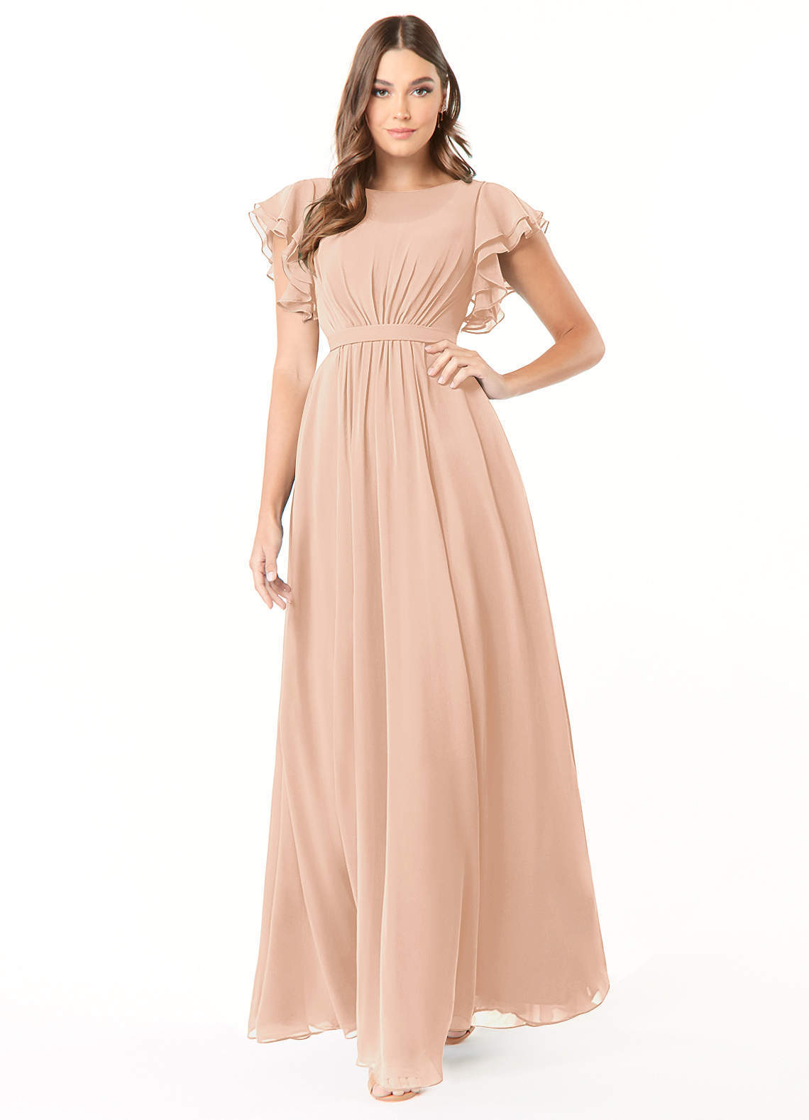 elyessen Daphne A-Line Ruffled Chiffon Floor-Length Dress Eucalyptus 4