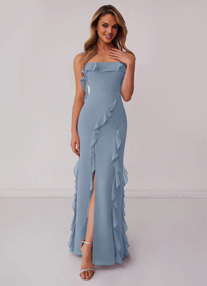 Sky Blue Sheath Bow Chiffon Dress Sky Blue 2